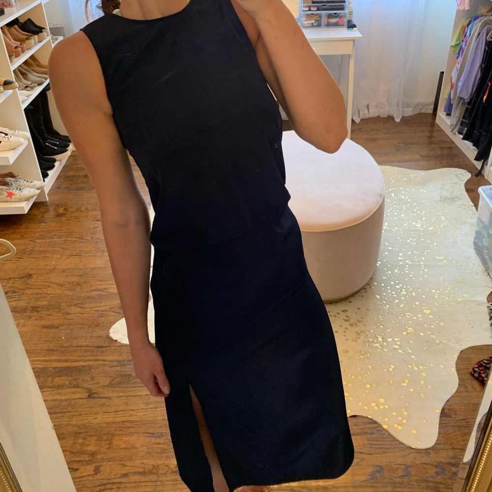 J. Crew Sleeveless Midi Dress with Slit in Navy